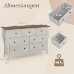 Kommode mit 7 Klappbaren Stoffschubladen Sideboard im Landhausstil Kleiderschrank Grau