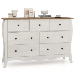 Kommode mit 7 Klappbaren Stoffschubladen Sideboard im Landhausstil Kleiderschrank Grau