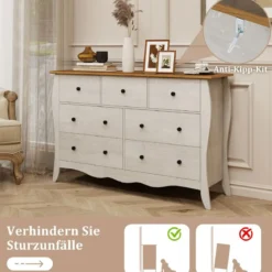 Kommode mit 7 Klappbaren Stoffschubladen Sideboard im Landhausstil Kleiderschrank Grau