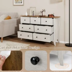 Kommode mit 7 Klappbaren Stoffschubladen Sideboard im Landhausstil Kleiderschrank Grau