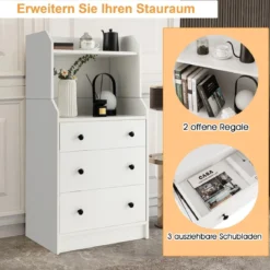 Kommode mit 3 Schubladen & Ablageflächen & Kippschutz Schubladenschrank Weiß
