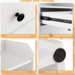 Kommode mit 3 Schubladen & Ablageflächen & Kippschutz Schubladenschrank Weiß