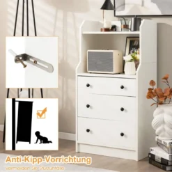 Kommode mit 3 Schubladen & Ablageflächen & Kippschutz Schubladenschrank Weiß