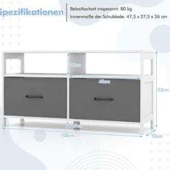 Kommode mit 2 Schubladen Aufbewahrungsschrank mit offenen Regalen 100 x 30 x 53 cm