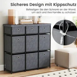 Kommode mit Schubladen Aufbewahrungstisch mit Metallrahmen und klappbaren Stoffbehältern 87 x 29 x 84 cm Grau