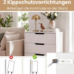 Kommode mit 3 Schubladen aus Holz Modernes Sideboard mit Konischen Metallbeinen Weiß