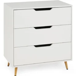 Kommode mit 3 Schubladen aus Holz Modernes Sideboard mit Konischen Metallbeinen Weiß