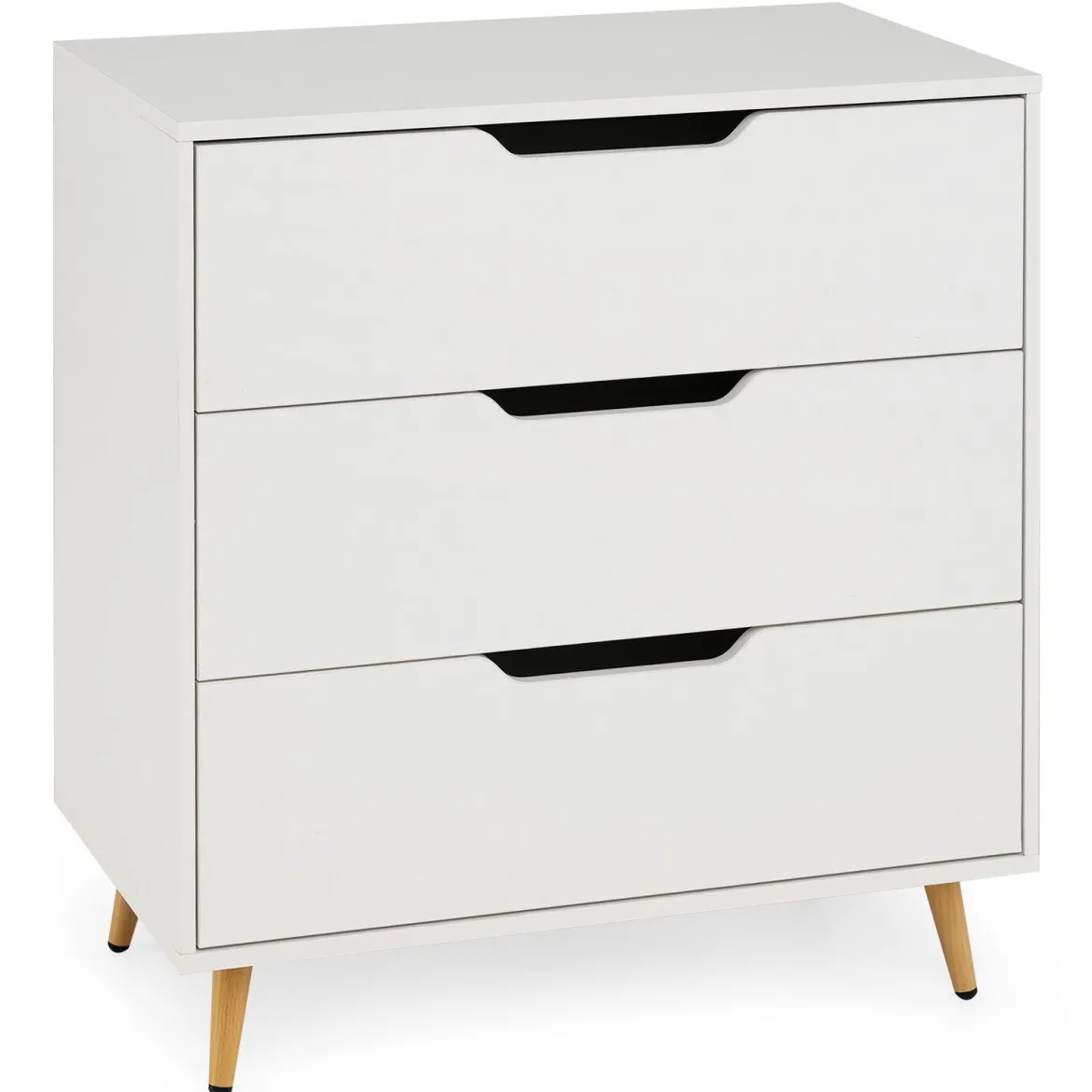 Kommode mit 3 Schubladen aus Holz Modernes Sideboard mit Konischen Metallbeinen Weiß