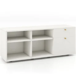Kommode mit 2 Schubladen & 4 Fächern & Verstellbaren Füßen Sideboard TV-Schrank Weiß