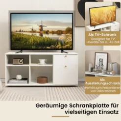Kommode mit 2 Schubladen & 4 Fächern & Verstellbaren Füßen Sideboard TV-Schrank Weiß