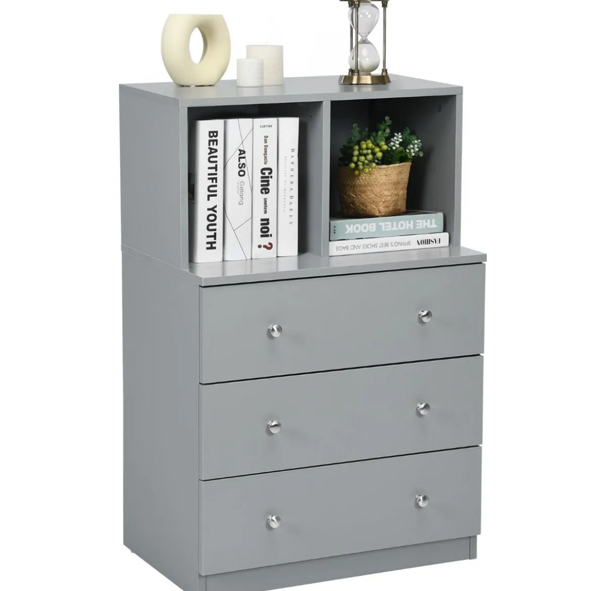 Kommode mit 3 Schubladen & 2 Fächern Sideboard aus Holz mit Kippsicherung 60 x 40 x 94 cm Grau