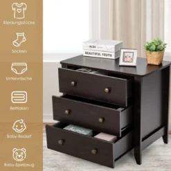 Kommode mit 3 Schubladen & Griffen aus Holz Nachttisch 71 x 46 x 66 cm Braun
