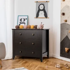 Kommode mit 3 Schubladen & Griffen aus Holz Nachttisch 71 x 46 x 66 cm Braun