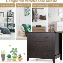 Kommode mit 3 Schubladen & Griffen aus Holz Nachttisch 71 x 46 x 66 cm Braun