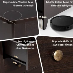 Kommode mit 3 Schubladen & Griffen aus Holz Nachttisch 71 x 46 x 66 cm Braun