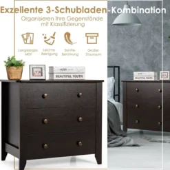 Kommode mit 3 Schubladen & Griffen aus Holz Nachttisch 71 x 46 x 66 cm Braun