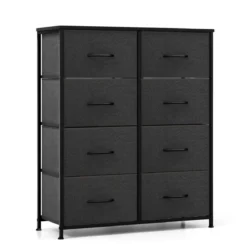 Kommode mit 8 Schubladen & Metallgestell & Tischplatte Stoffkommode 80 x 30 x 92 cm Grau