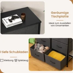 Kommode mit 8 Schubladen & Metallgestell & Tischplatte Stoffkommode 80 x 30 x 92 cm Grau