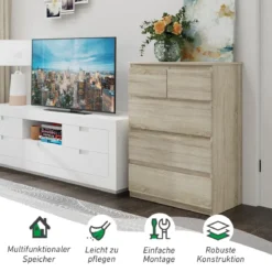 Kommode mit 5 Schubladen & Metallgleitschienen Nachttisch platzsparendes Design einfache Montage Braun