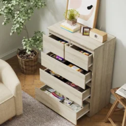 Kommode mit 5 Schubladen & Metallgleitschienen Nachttisch platzsparendes Design einfache Montage Braun