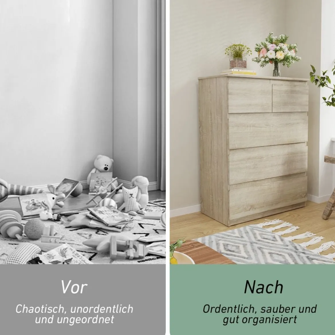 Kommode mit 5 Schubladen & Metallgleitschienen Nachttisch platzsparendes Design einfache Montage Braun