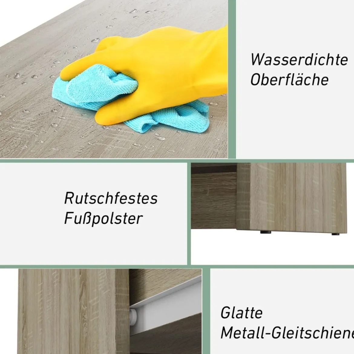Kommode mit 5 Schubladen & Metallgleitschienen Nachttisch platzsparendes Design einfache Montage Braun