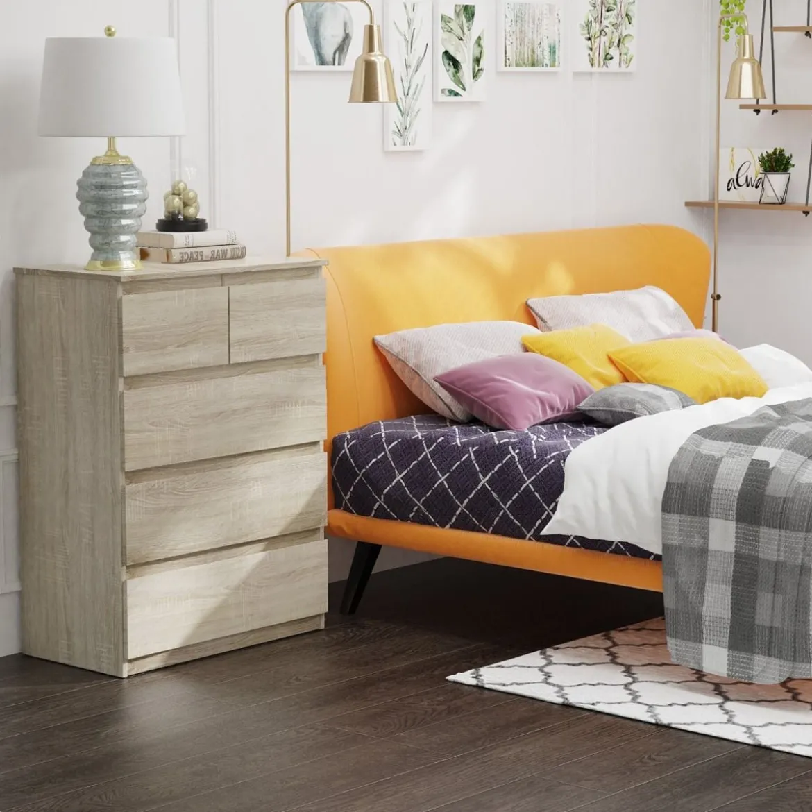 Kommode mit 5 Schubladen & Metallgleitschienen Nachttisch platzsparendes Design einfache Montage Braun