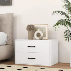 Kommode mit 2 Schubladen Schubladenschrank stapelbar Sideboard aus Holz 60 x 34 x 38 cm Schwarz/Weiß/Walnuss