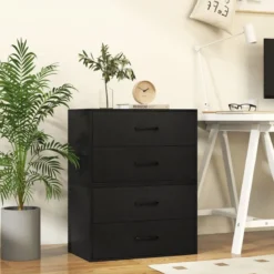 Kommode mit 2 Schubladen Schubladenschrank stapelbar Sideboard aus Holz 60 x 34 x 38 cm Schwarz/Weiß/Walnuss