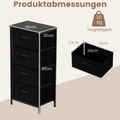 Kommode mit 4 Schubladen Schubladenschrank mit Holzplatte Sideboard mit robuster Metallrahmen Schwarz