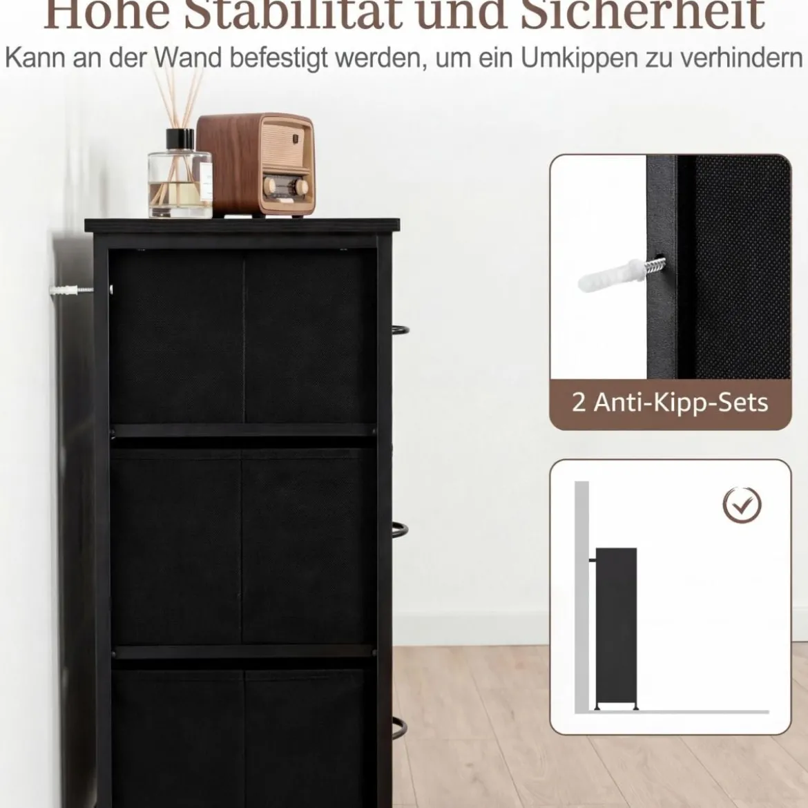 Kommode mit 14 Schubladen Schubladenschrank mit Stoffkommode & Metallrahmen & Holzoberfläche