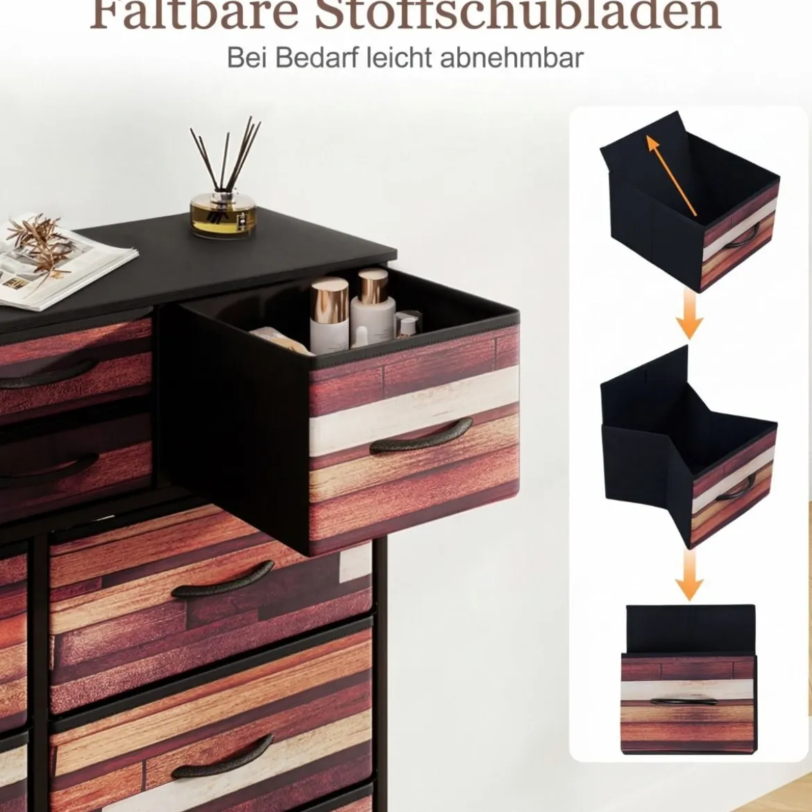 Kommode mit 14 Schubladen Schubladenschrank mit Stoffkommode & Metallrahmen & Holzoberfläche