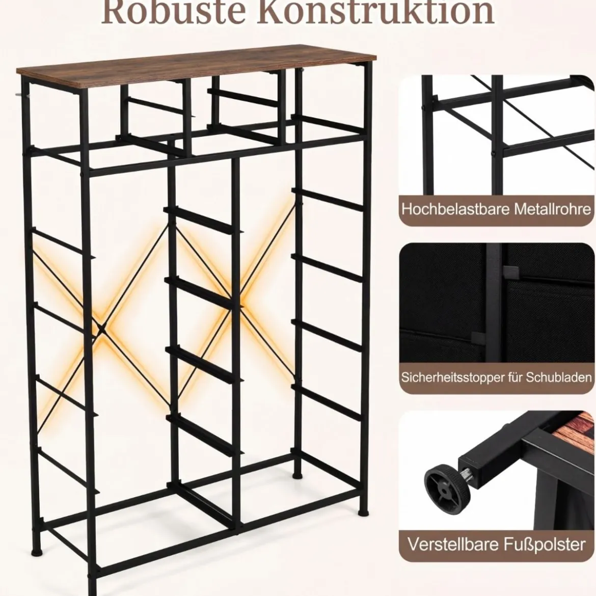 Kommode mit 14 Schubladen Schubladenschrank mit Stoffkommode & Metallrahmen & Holzoberfläche