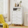 Kommode mit 4 Schubladen Sideboard mit hochklappbarer Glastür Weiß