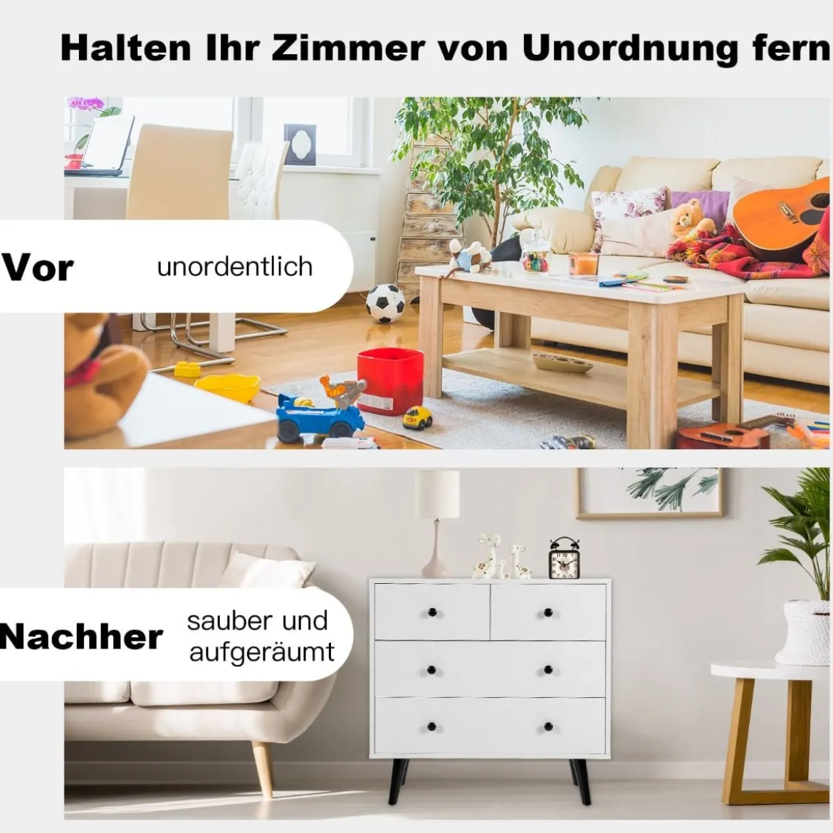 Kommode mit 4 Schubladen Sideboard aus Holz Modern Aufbewahrungsschrank Weiß