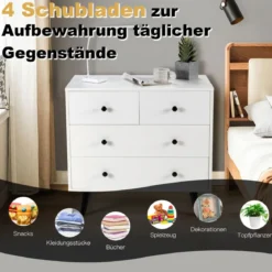 Kommode mit 4 Schubladen Sideboard aus Holz Modern Aufbewahrungsschrank Weiß