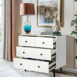 Kommode mit 4 Schubladen Sideboard aus Holz Modern Aufbewahrungsschrank Weiß