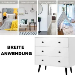 Kommode mit 4 Schubladen Sideboard aus Holz Modern Aufbewahrungsschrank Weiß