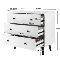 Kommode mit 4 Schubladen Sideboard aus Holz Modern Aufbewahrungsschrank Weiß