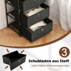 Kommode mit 3 Schubladen Stoffkommode mit Holzplatte Schwarz 40 x 30 x 81 cm