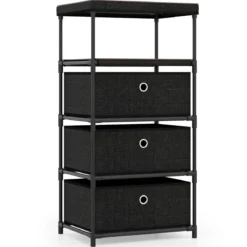 Kommode mit 3 Schubladen Stoffkommode mit Holzplatte Schwarz 40 x 30 x 81 cm