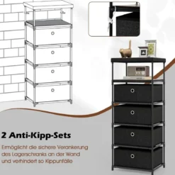 Kommode mit 4 Schubladen Stoffkommode mit Holzplatte Ablage klappbaren Stoffschubladen