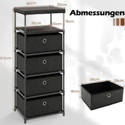 Kommode mit 4 Schubladen Stoffkommode mit Holzplatte Ablage klappbaren Stoffschubladen