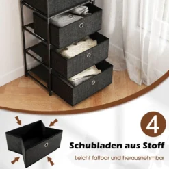 Kommode mit 4 Schubladen Stoffkommode mit Holzplatte Ablage klappbaren Stoffschubladen