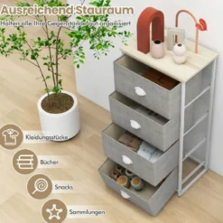 Kommode mit 4 Schubladen Stoffkommode mit Metallgestell & Tischplatte 45 x 30 x 94 cm