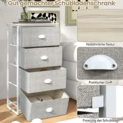 Kommode mit 4 Schubladen Stoffkommode mit Metallgestell & Tischplatte 45 x 30 x 94 cm