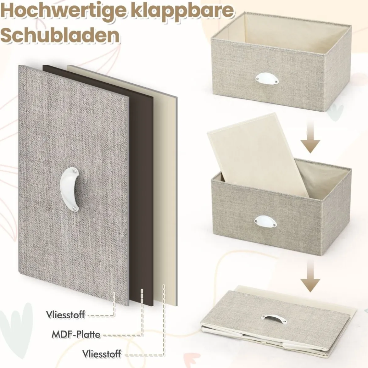 Kommode mit 4 Schubladen Stoffkommode mit Metallgestell & Tischplatte 45 x 30 x 94 cm