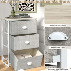 Kommode mit 3 Schubladen Stoffkommode mit Metallgestell & Tischplatte 45 x 30 x 73 cm Weiß + Hellgrau