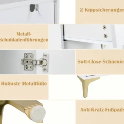 Kommode mit 3 Schubladen & 2 Türen Sideboard mit hochklappbarer Glastür 80 x 40 x 95,5 cm Weiß