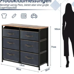 Kommode mit 6 Stoffschubladen Stoffkommode mit Kippsicherem Design 80 x 30 x 71 cm